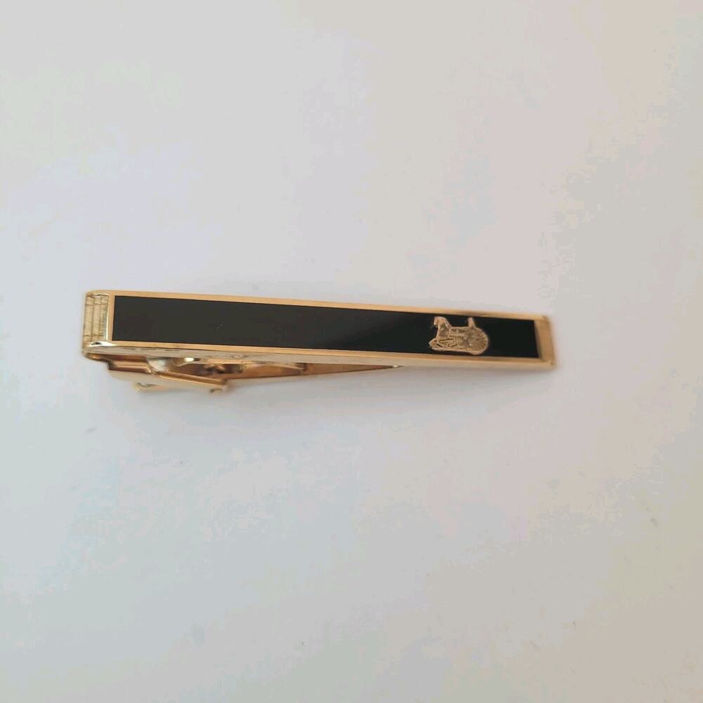 Celine Carrige Tie‎ Bar Clip Clasp Rose Gold Black Onyx Tone 2in Logo Vintage